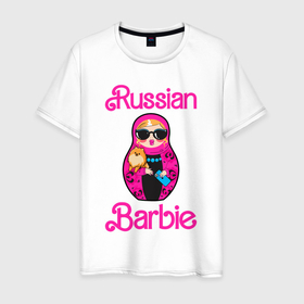 Мужская футболка хлопок с принтом Барби русская в Белгороде, 100% хлопок | прямой крой, круглый вырез горловины, длина до линии бедер, слегка спущенное плечо. | 