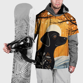 Накидка на куртку 3D с принтом Лабрадор черный в лесу в стиле Фолк Арт в Белгороде, 100% полиэстер |  | 