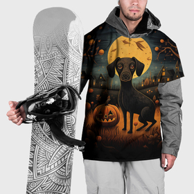 Накидка на куртку 3D с принтом Собака на фоне луны хэллоуин в стиле Фолк Арт в Санкт-Петербурге, 100% полиэстер |  | 