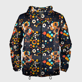 Мужская ветровка 3D с принтом Разноцветные круги и кольца в Санкт-Петербурге, 100% полиэстер | подол и капюшон оформлены резинкой с фиксаторами, два кармана без застежек по бокам, один потайной карман на груди | 