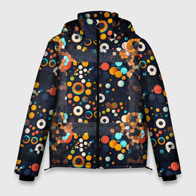 Мужская зимняя куртка 3D с принтом Разноцветные круги и кольца в Санкт-Петербурге, верх — 100% полиэстер; подкладка — 100% полиэстер; утеплитель — 100% полиэстер | длина ниже бедра, свободный силуэт Оверсайз. Есть воротник-стойка, отстегивающийся капюшон и ветрозащитная планка. 

Боковые карманы с листочкой на кнопках и внутренний карман на молнии. | 