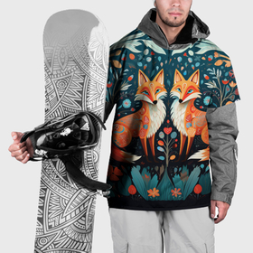 Накидка на куртку 3D с принтом Две лисички в стиле фолк арт в Екатеринбурге, 100% полиэстер |  | Тематика изображения на принте: 