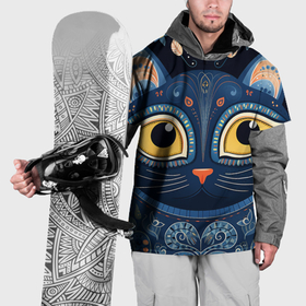 Накидка на куртку 3D с принтом Синий котик в фолк арт стиле в Тюмени, 100% полиэстер |  | 
