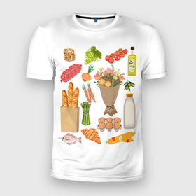 Мужская футболка 3D Slim с принтом Продукты питания   здоровая еда в Санкт-Петербурге, 100% полиэстер с улучшенными характеристиками | приталенный силуэт, круглая горловина, широкие плечи, сужается к линии бедра | 
