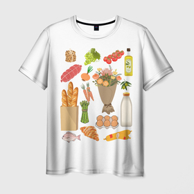 Мужская футболка 3D с принтом Продукты питания   здоровая еда , 100% полиэфир | прямой крой, круглый вырез горловины, длина до линии бедер | 
