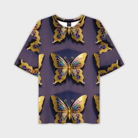Мужская футболка oversize 3D с принтом Золотая бабочка паттерн в Курске,  |  | Тематика изображения на принте: 