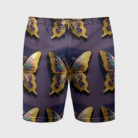 Мужские шорты спортивные с принтом Золотая бабочка паттерн в Курске,  |  | Тематика изображения на принте: 