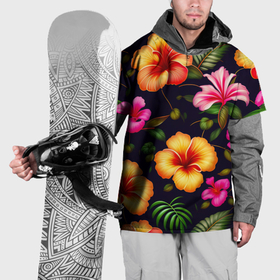 Накидка на куртку 3D с принтом Гавайские цветы узор в Тюмени, 100% полиэстер |  | Тематика изображения на принте: 