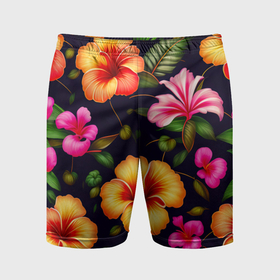 Мужские шорты спортивные с принтом Гавайские цветы узор в Тюмени,  |  | Тематика изображения на принте: 