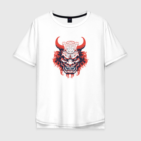 Мужская футболка хлопок Oversize с принтом Демон oni japanese , 100% хлопок | свободный крой, круглый ворот, “спинка” длиннее передней части | 