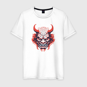 Мужская футболка хлопок с принтом Демон oni japanese , 100% хлопок | прямой крой, круглый вырез горловины, длина до линии бедер, слегка спущенное плечо. | 