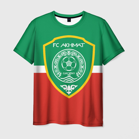 Мужская футболка 3D с принтом ФК Ахмат   Чеченская Республика , 100% полиэфир | прямой крой, круглый вырез горловины, длина до линии бедер | 