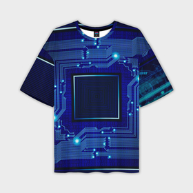 Мужская футболка oversize 3D с принтом Технический синий паттерн в Санкт-Петербурге,  |  | 