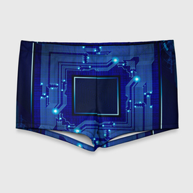 Мужские купальные плавки 3D с принтом Технический синий паттерн в Санкт-Петербурге, Полиэстер 85%, Спандекс 15% |  | 