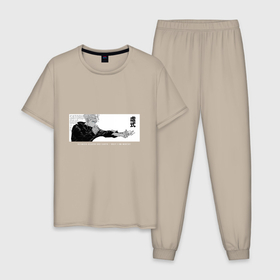 Мужская пижама хлопок с принтом Сатору Годжо   маг битва в Кировске, 100% хлопок | брюки и футболка прямого кроя, без карманов, на брюках мягкая резинка на поясе и по низу штанин
 | 