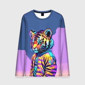 Мужской лонгслив 3D с принтом Cool tiger cub   pop art в Тюмени, 100% полиэстер | длинные рукава, круглый вырез горловины, полуприлегающий силуэт | Тематика изображения на принте: 