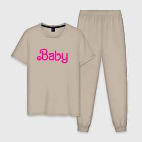 Мужская пижама хлопок с принтом Ребенок Барби в Санкт-Петербурге, 100% хлопок | брюки и футболка прямого кроя, без карманов, на брюках мягкая резинка на поясе и по низу штанин
 | Тематика изображения на принте: 