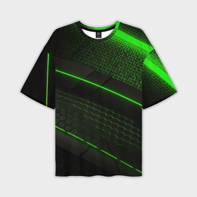 Мужская футболка oversize 3D с принтом Зеленая абстракция со светом в Курске,  |  | Тематика изображения на принте: 
