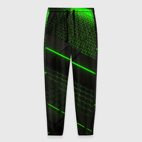 Мужские брюки 3D с принтом Зеленая абстракция со светом в Курске, 100% полиэстер | манжеты по низу, эластичный пояс регулируется шнурком, по бокам два кармана без застежек, внутренняя часть кармана из мелкой сетки | 