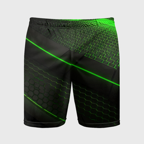 Мужские шорты спортивные с принтом Зеленая абстракция со светом в Курске,  |  | Тематика изображения на принте: 