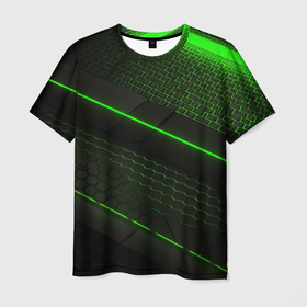 Мужская футболка 3D с принтом Зеленая абстракция со светом в Курске, 100% полиэфир | прямой крой, круглый вырез горловины, длина до линии бедер | Тематика изображения на принте: 