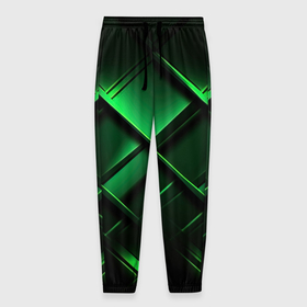 Мужские брюки 3D с принтом Зеленые  неоновые плиты в Санкт-Петербурге, 100% полиэстер | манжеты по низу, эластичный пояс регулируется шнурком, по бокам два кармана без застежек, внутренняя часть кармана из мелкой сетки | 
