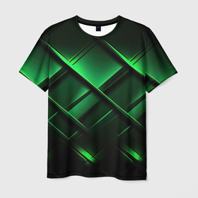 Мужская футболка 3D с принтом Зеленые  неоновые плиты в Кировске, 100% полиэфир | прямой крой, круглый вырез горловины, длина до линии бедер | 