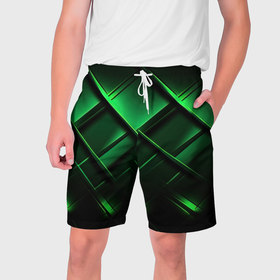 Мужские шорты 3D с принтом Зеленые  неоновые плиты в Екатеринбурге,  полиэстер 100% | прямой крой, два кармана без застежек по бокам. Мягкая трикотажная резинка на поясе, внутри которой широкие завязки. Длина чуть выше колен | 