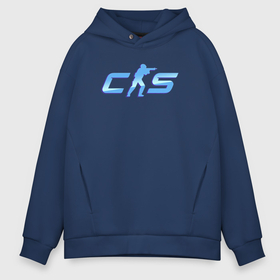 Мужское худи Oversize хлопок с принтом CS2  blue logo в Новосибирске, френч-терри — 70% хлопок, 30% полиэстер. Мягкий теплый начес внутри —100% хлопок | боковые карманы, эластичные манжеты и нижняя кромка, капюшон на магнитной кнопке | Тематика изображения на принте: 