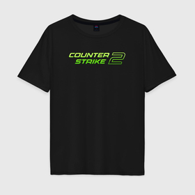 Мужская футболка хлопок Oversize с принтом Counter strike 2 green logo в Санкт-Петербурге, 100% хлопок | свободный крой, круглый ворот, “спинка” длиннее передней части | Тематика изображения на принте: 
