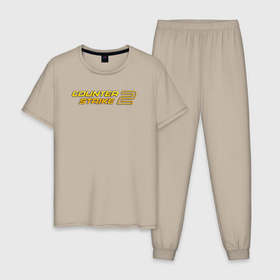 Мужская пижама хлопок с принтом Counter strike 2 yellow в Петрозаводске, 100% хлопок | брюки и футболка прямого кроя, без карманов, на брюках мягкая резинка на поясе и по низу штанин
 | 