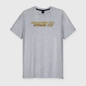 Мужская футболка хлопок Slim с принтом Counter strike 2 gold logo в Санкт-Петербурге, 92% хлопок, 8% лайкра | приталенный силуэт, круглый вырез ворота, длина до линии бедра, короткий рукав | 