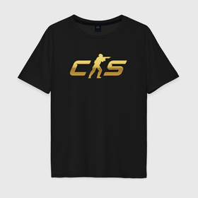 Мужская футболка хлопок Oversize с принтом CS 2 gold logo в Санкт-Петербурге, 100% хлопок | свободный крой, круглый ворот, “спинка” длиннее передней части | Тематика изображения на принте: 