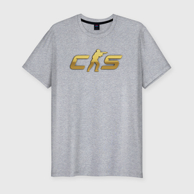 Мужская футболка хлопок Slim с принтом CS 2 gold logo в Санкт-Петербурге, 92% хлопок, 8% лайкра | приталенный силуэт, круглый вырез ворота, длина до линии бедра, короткий рукав | 