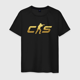 Мужская футболка хлопок с принтом CS 2 gold logo в Екатеринбурге, 100% хлопок | прямой крой, круглый вырез горловины, длина до линии бедер, слегка спущенное плечо. | 