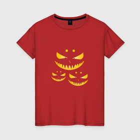 Женская футболка хлопок с принтом Хэллоуин страшные улыбки в Петрозаводске, 100% хлопок | прямой крой, круглый вырез горловины, длина до линии бедер, слегка спущенное плечо | 