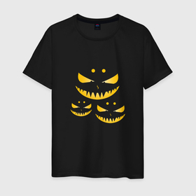 Мужская футболка хлопок с принтом Хэллоуин страшные улыбки в Санкт-Петербурге, 100% хлопок | прямой крой, круглый вырез горловины, длина до линии бедер, слегка спущенное плечо. | Тематика изображения на принте: 