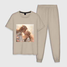Мужская пижама хлопок с принтом Эльф и эльфийка , 100% хлопок | брюки и футболка прямого кроя, без карманов, на брюках мягкая резинка на поясе и по низу штанин
 | 