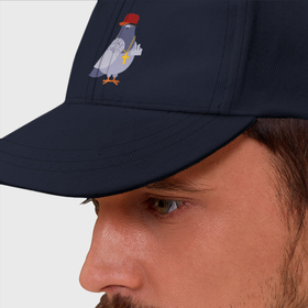 Бейсболка с принтом Крутой голубь в кепке показывает fk в Тюмени, 100% хлопок | классический козырек, металлическая застежка-регулятор размера | Тематика изображения на принте: 
