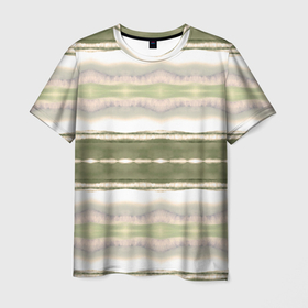Мужская футболка 3D с принтом Тай дай полосы в оливковых тонах в Екатеринбурге, 100% полиэфир | прямой крой, круглый вырез горловины, длина до линии бедер | 