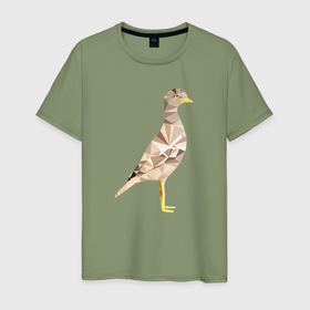 Мужская футболка хлопок с принтом Авдотка птица в стиле Low Poly в Екатеринбурге, 100% хлопок | прямой крой, круглый вырез горловины, длина до линии бедер, слегка спущенное плечо. | 