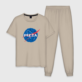Мужская пижама хлопок с принтом Pizza x NASA в Белгороде, 100% хлопок | брюки и футболка прямого кроя, без карманов, на брюках мягкая резинка на поясе и по низу штанин
 | Тематика изображения на принте: 