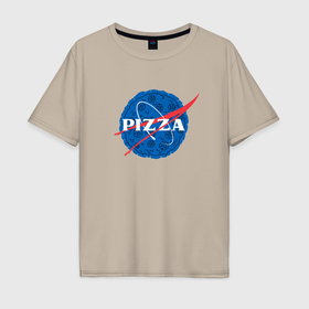 Мужская футболка хлопок Oversize с принтом Pizza x NASA в Белгороде, 100% хлопок | свободный крой, круглый ворот, “спинка” длиннее передней части | 