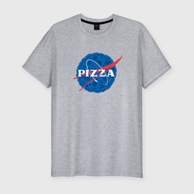 Мужская футболка хлопок Slim с принтом Pizza x NASA в Белгороде, 92% хлопок, 8% лайкра | приталенный силуэт, круглый вырез ворота, длина до линии бедра, короткий рукав | Тематика изображения на принте: 