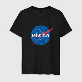 Мужская футболка хлопок с принтом Pizza x NASA в Тюмени, 100% хлопок | прямой крой, круглый вырез горловины, длина до линии бедер, слегка спущенное плечо. | 
