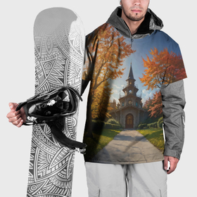 Накидка на куртку 3D с принтом Заброшенный особняк в осеннем парке , 100% полиэстер |  | Тематика изображения на принте: 