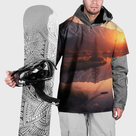 Накидка на куртку 3D с принтом Закат на горном озере в Новосибирске, 100% полиэстер |  | Тематика изображения на принте: 
