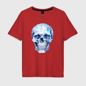 Мужская футболка хлопок Oversize с принтом Синий акварельный череп в Петрозаводске, 100% хлопок | свободный крой, круглый ворот, “спинка” длиннее передней части | 