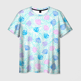 Мужская футболка 3D с принтом Ракушки и кораллы в Курске, 100% полиэфир | прямой крой, круглый вырез горловины, длина до линии бедер | 