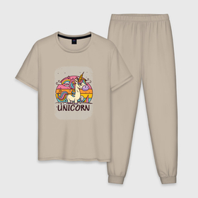 Мужская пижама хлопок с принтом Fun unicorn в Рязани, 100% хлопок | брюки и футболка прямого кроя, без карманов, на брюках мягкая резинка на поясе и по низу штанин
 | 